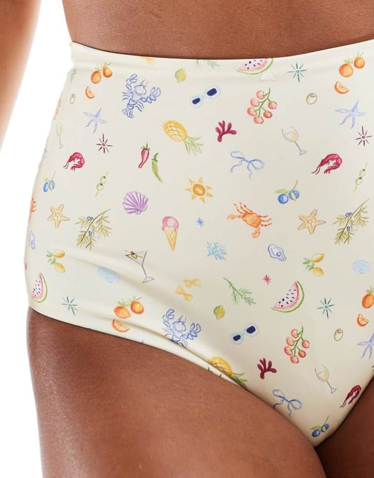 ASOS DESIGN Kellie high waist bikini bottom in doodle print - Image 3