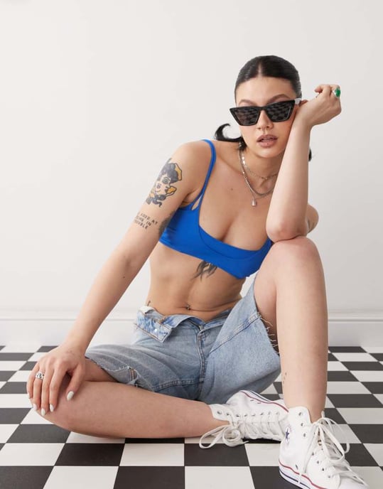 Weekday layered bikini top in blue - Image 3