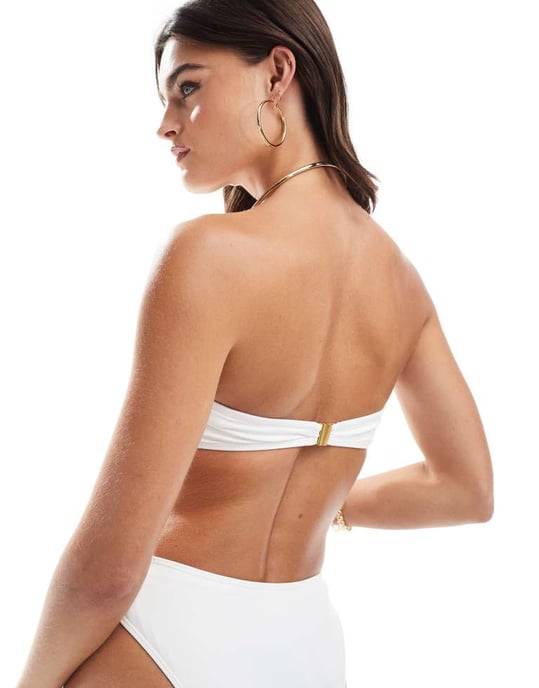 4th & Reckless gold hardware detail bandeau bikini top co-ord in white - Image 4