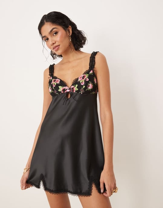 For Love & Lemons Love Garden sidentunika i svart multi - Image 2