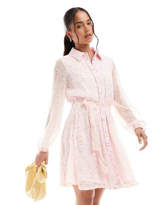 Vero Moda Smilla svängande bältesklänning i rosa duttblommor - Image 1