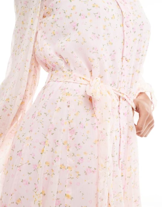 Vero Moda Smilla svängande bältesklänning i rosa duttblommor - Image 3