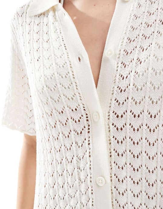 Miss Selfridge virkade kontrast polo knappgenomgång stickad klänning i krämfärgad - Image 3