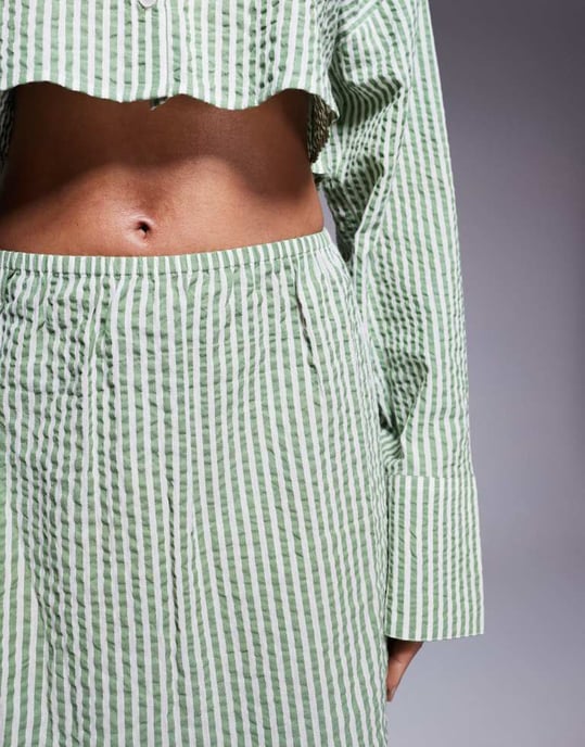 ASOS DESIGN Lisa seersucker strandkjol i grön rand - Image 4