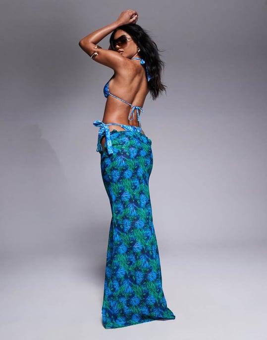 Candypants polygeorgette abstract print maxi beach skirt in blue - Image 4