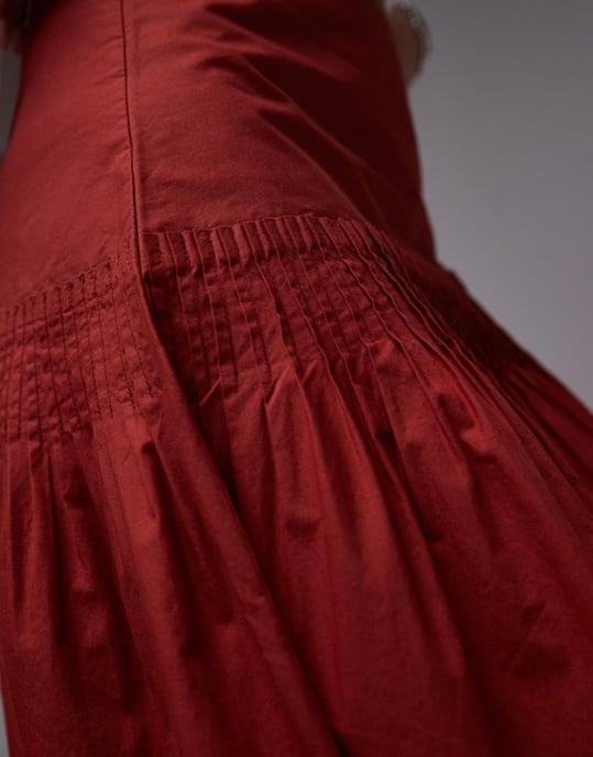 Topshop plisserad poplin full kjol i röd - Image 2