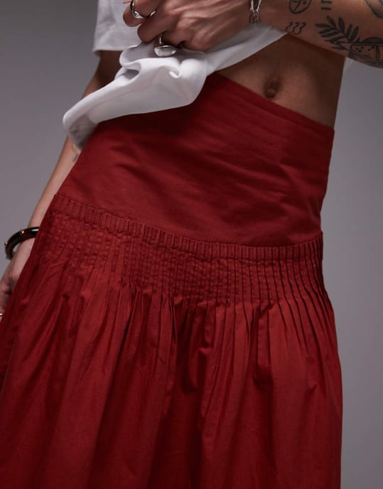 Topshop plisserad poplin full kjol i röd - Image 4