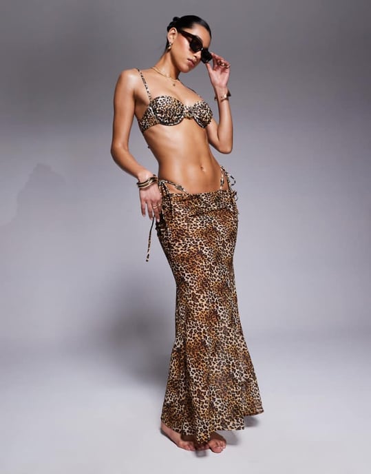 Candypants leopard print polygeorgette maxi beach skirt in multi - Image 1