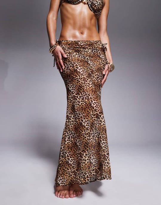 Candypants leopard print polygeorgette maxi beach skirt in multi - Image 2