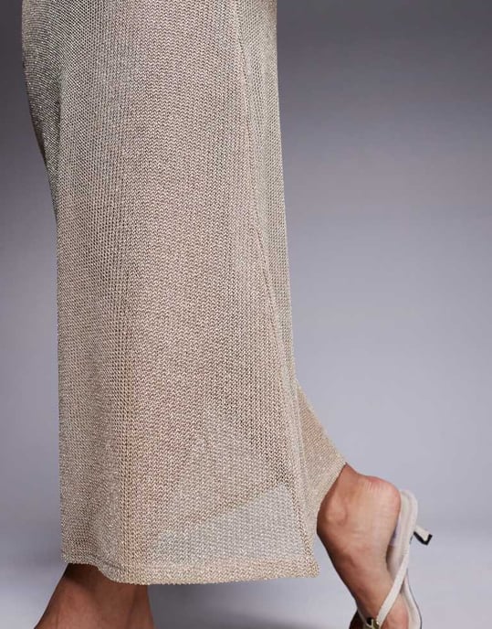 ASOS DESIGN koord maxikjol i gyllene glittrig stickad - Image 3