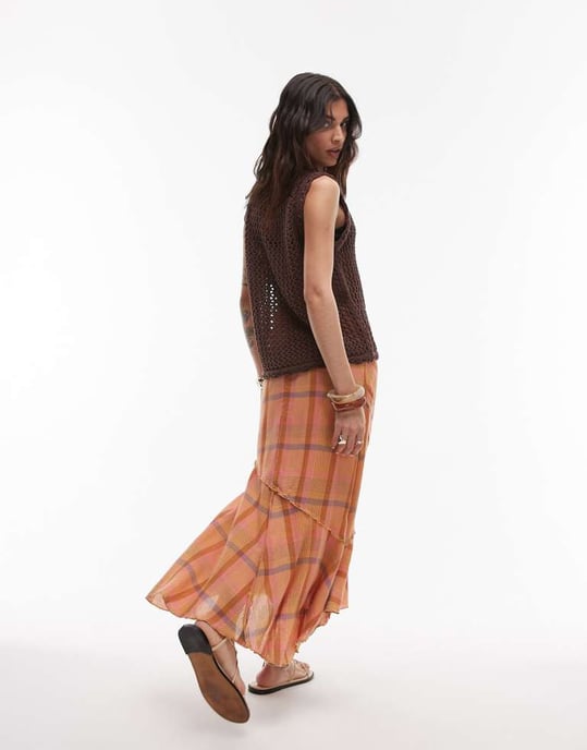 Topshop klippt tvättad kjol i orange rutigt - Image 2