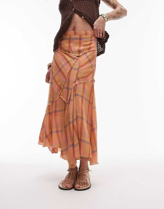 Topshop klippt tvättad kjol i orange rutigt - Image 3