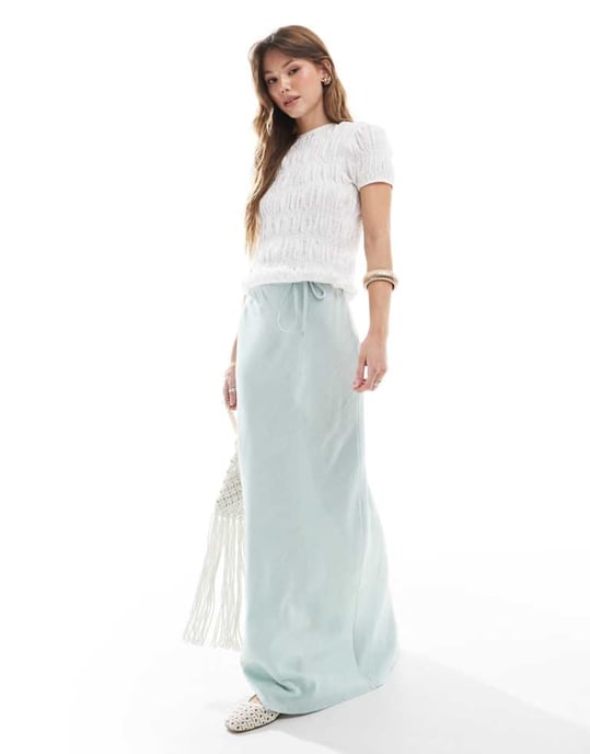 ASOS DESIGN linneblandning sned maxi kjol i pistage - Image 1