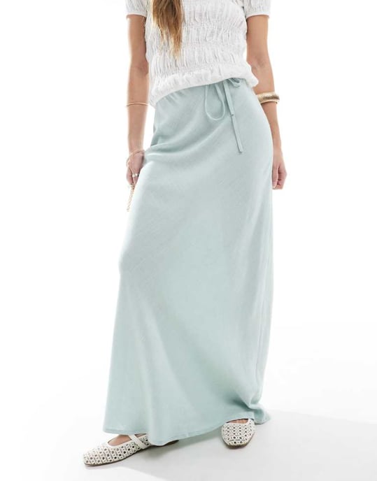 ASOS DESIGN linneblandning sned maxi kjol i pistage - Image 2