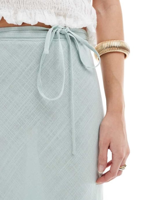 ASOS DESIGN linneblandning sned maxi kjol i pistage - Image 3
