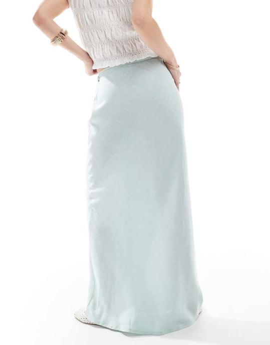 ASOS DESIGN linneblandning sned maxi kjol i pistage - Image 4