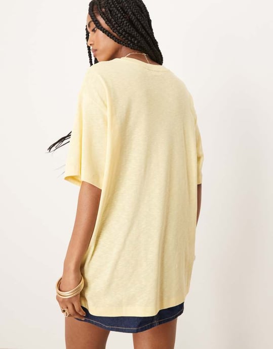 ASOS DESIGN oversized slub t-shirt med Rio de Janeiro-fruktgrafik i gult - Image 3