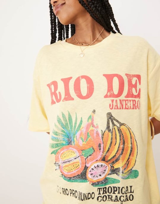 ASOS DESIGN oversized slub t-shirt med Rio de Janeiro-fruktgrafik i gult - Image 4
