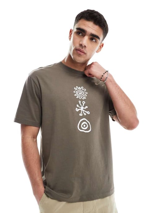 ONLY & SONS oversized t-shirt med gammaldags tryck på ryggen i brunt - Image 2