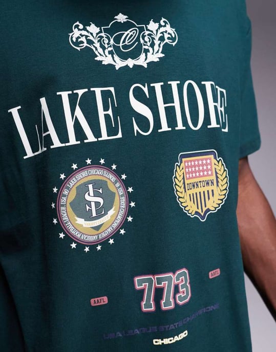 ASOS DESIGN oversized t-shirt med varsitygrafik i mörkgrön - Image 4
