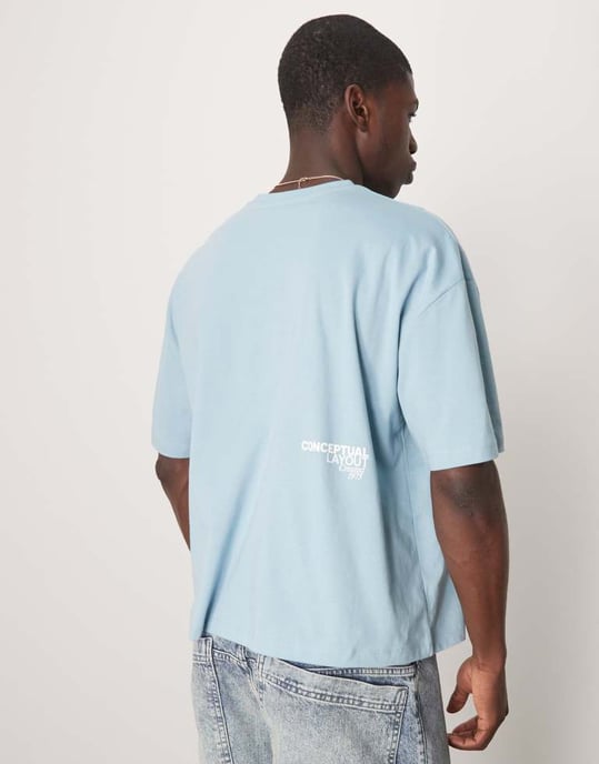 ASOS DESIGN boxig oversized t-shirt med texttryck i blått - Image 3