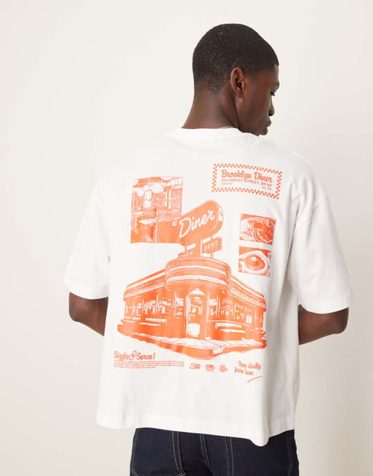 ASOS DESIGN oversized t-shirt med restauranggrafik i vitt - Image 1