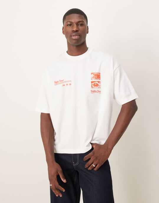 ASOS DESIGN oversized t-shirt med restauranggrafik i vitt - Image 2