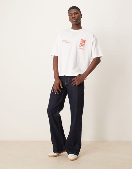 ASOS DESIGN oversized t-shirt med restauranggrafik i vitt - Image 3