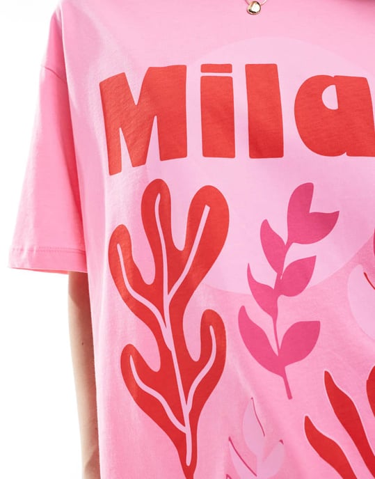 ENDAST Milan grafisk oversized t-shirt i rosa - Image 4