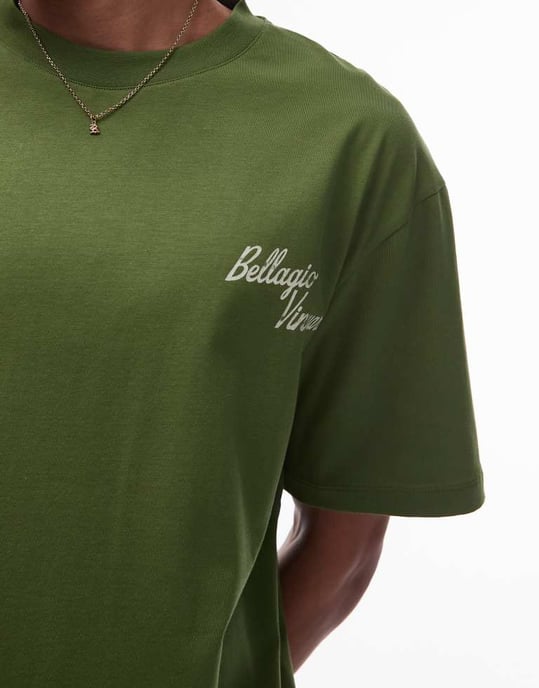 Topman avslappnad passform t-shirt med fram- och baksidestryck av vingård i grön - Image 2