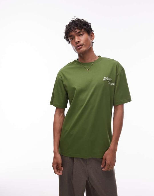 Topman avslappnad passform t-shirt med fram- och baksidestryck av vingård i grön - Image 3