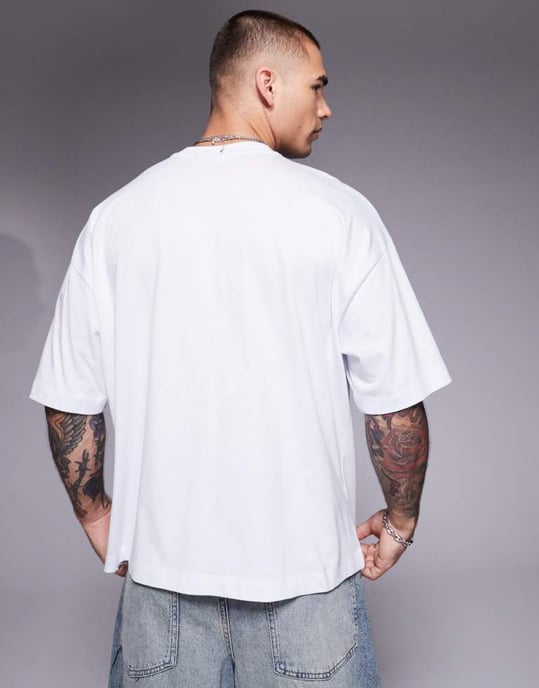 ASOS DESIGN unisex boxig oversize t-shirt med Ford Mustang-slogantryck i vitt - Image 3