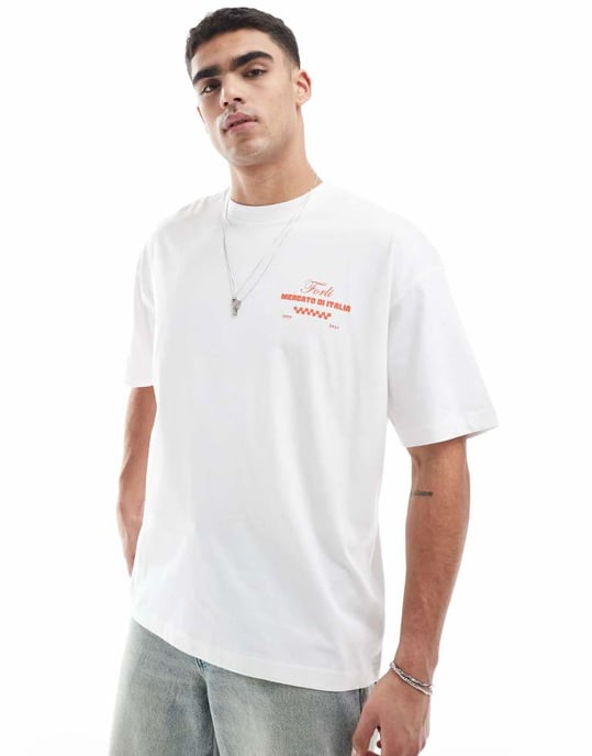 ASOS DESIGN oversize t-shirt med tecknade matgrafiker i vitt - Image 2