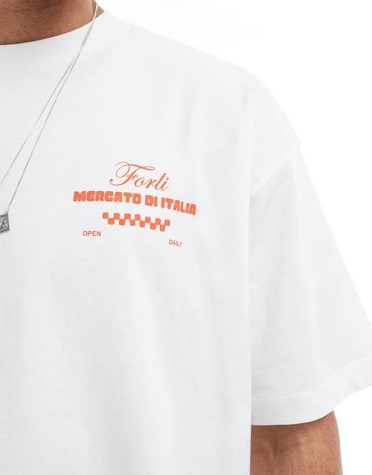 ASOS DESIGN oversize t-shirt med tecknade matgrafiker i vitt - Image 3
