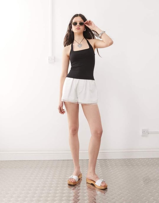 Weekday slim fit square halter neck top in black - Image 4