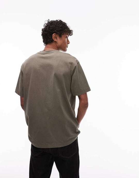 Topman avslappnad passform t-shirt i tvättad khaki - Image 2