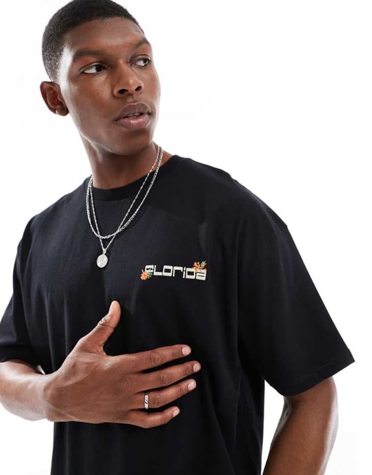 ASOS DESIGN oversized t-shirt med sommartryck i svart - Image 2