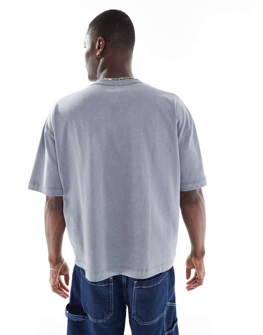 ASOS DESIGN heavyweight boxy oversized t-shirt i ljus tvättad grå med högsommargrafik - Image 3