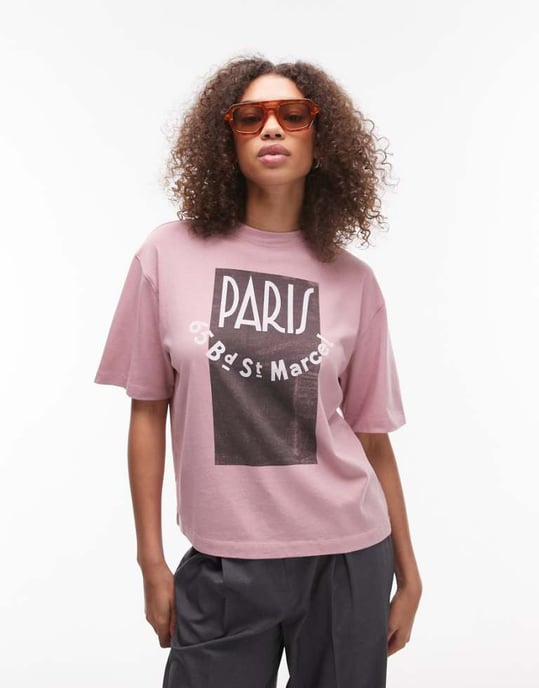 Topshop oversized grafisk Paris t-shirt i rosa - Image 1