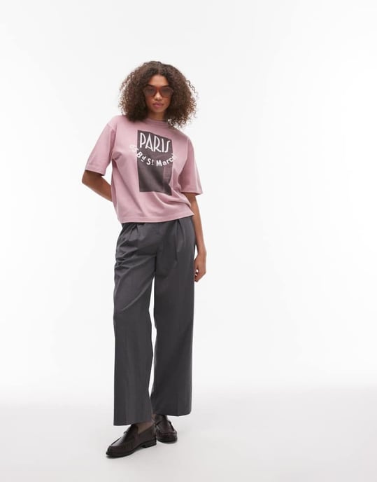 Topshop oversized grafisk Paris t-shirt i rosa - Image 2