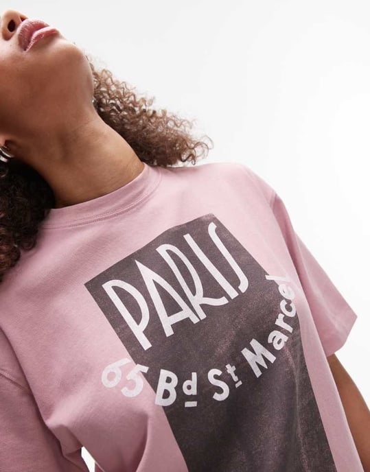 Topshop oversized grafisk Paris t-shirt i rosa - Image 4