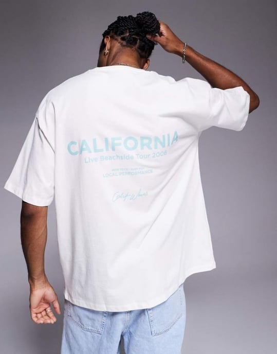 ASOS DESIGN oversized t-shirt med sommarmotiv fram och bak i off-white - Image 3