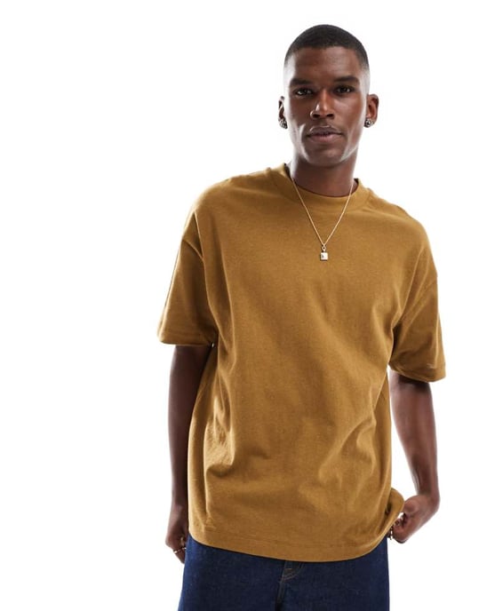 ASOS DESIGN oversized t-shirt i linneblandning i brunt - Image 1