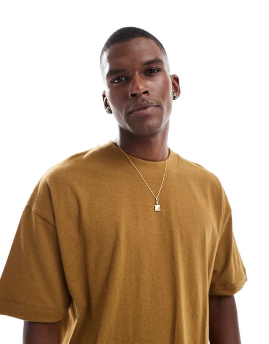 ASOS DESIGN oversized t-shirt i linneblandning i brunt - Image 3