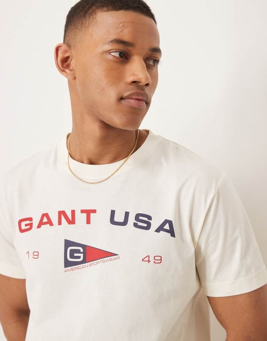 GANT t-shirt med USA-flagga tryck i krämfärg - Image 3