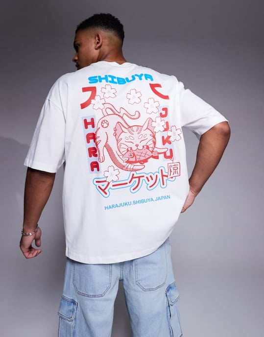 ASOS DESIGN oversized t-shirt med souvenirgrafik i vitt - Image 1