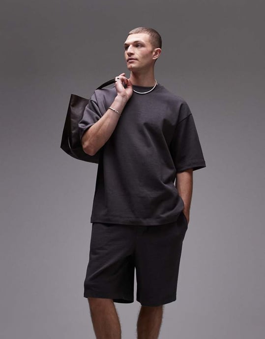 Topman oversized shorts i linneblandning i kolgrå - Image 3