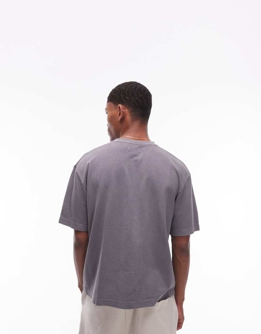 Topman boxig oversized våffelt-shirt i tvättad kolgrå - Image 3