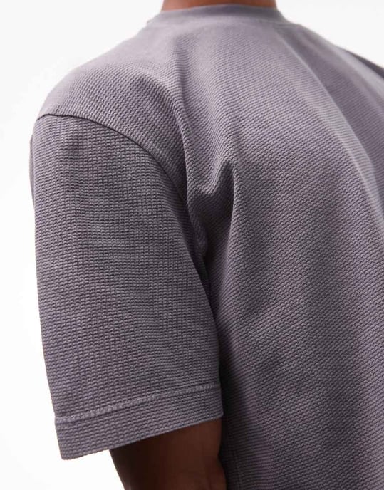 Topman boxig oversized våffelt-shirt i tvättad kolgrå - Image 4