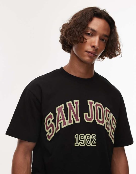 Topman avslappnad passform t-shirt med San Jose tryck i svart - Image 1